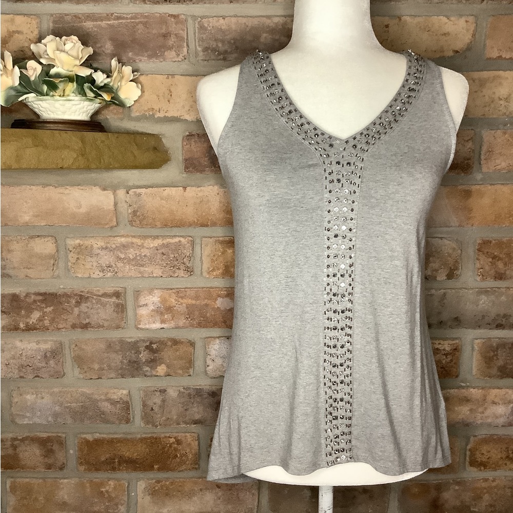 WHITE HOUSE BLACK MARKET Gray Embellished Tank Top 127